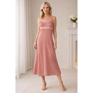 Casual Corner Y2K Silk Slip Dress Pink Sequin Coquette Whimsical Princess Fairy
